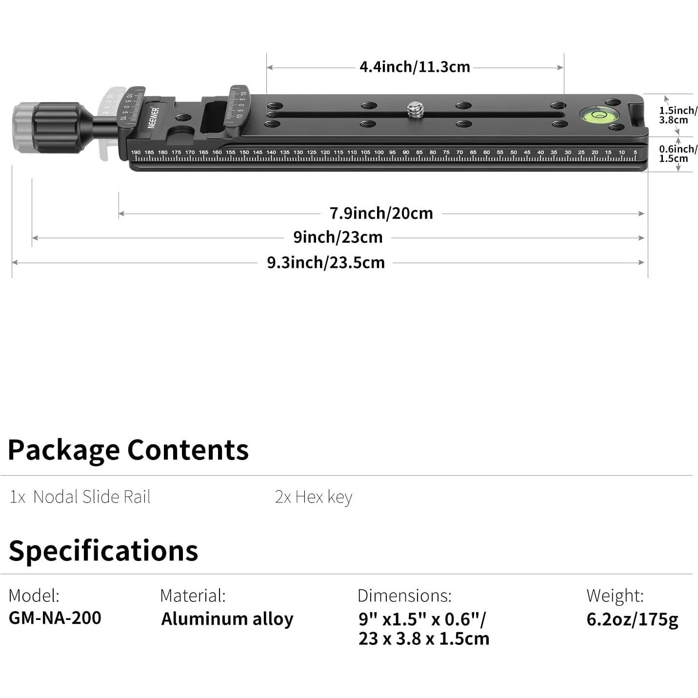 Riel de Deslizamiento Nodal Neewer 200mm con Abrazadera