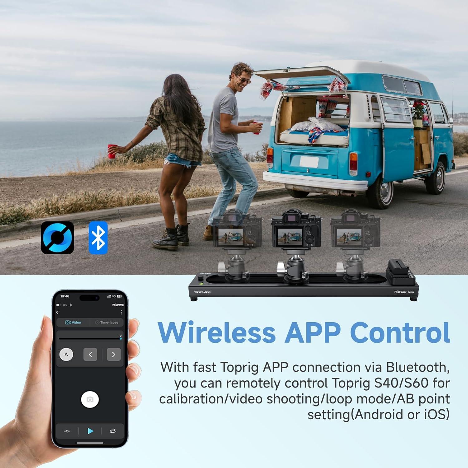 Deslizador de Cámara Motorizado Toprig 60cm Bluetooth Ajustable