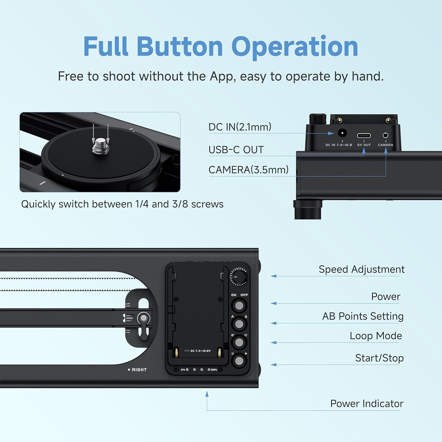 Deslizador de Cámara Motorizado Toprig 60cm Bluetooth Ajustable