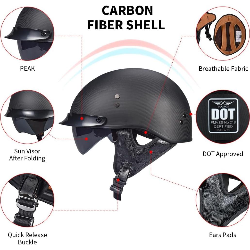 Casco Retro Abierto VCOROS A200 Fibra Carbono XL Negro Mate