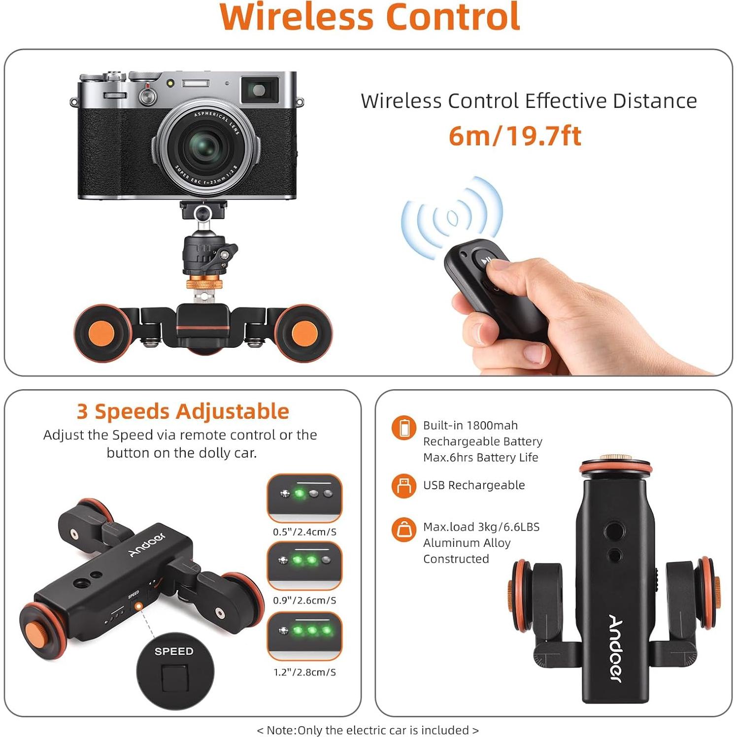 Dolly de Cámara Motorizado Andoer con Control Remoto y Soporte