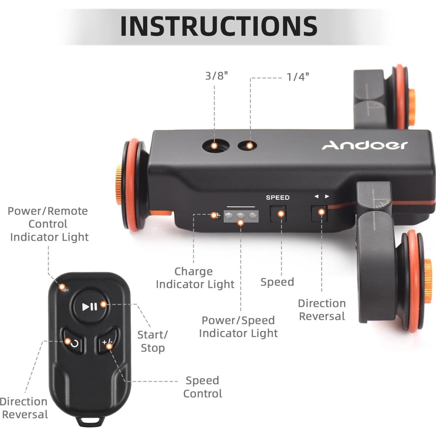 Dolly de Cámara Motorizado Andoer con Control Remoto y Soporte