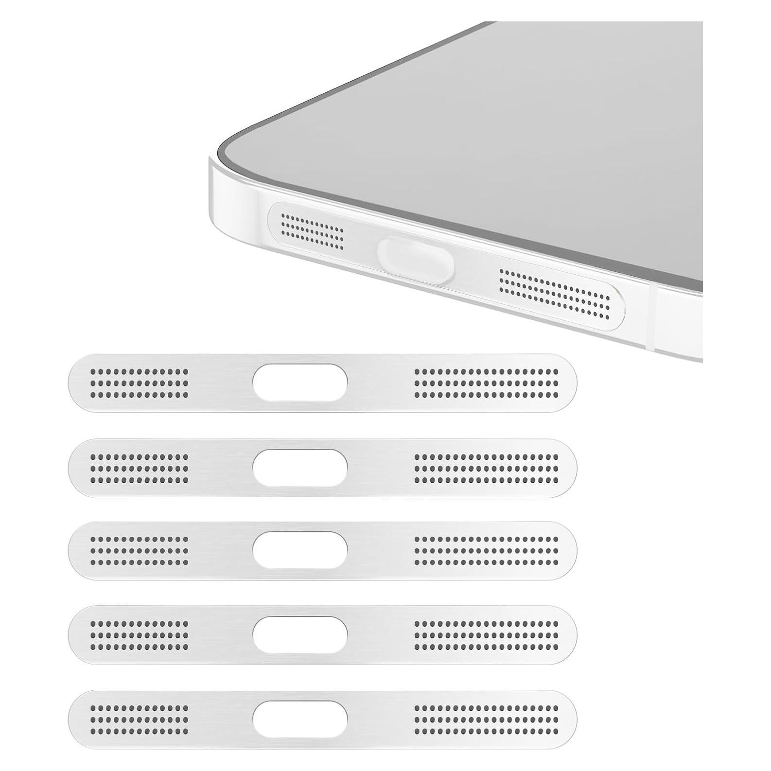 5 Tapones Anti-polvo para iPhone 14 Pro Max + Cubierta Webcam Plata