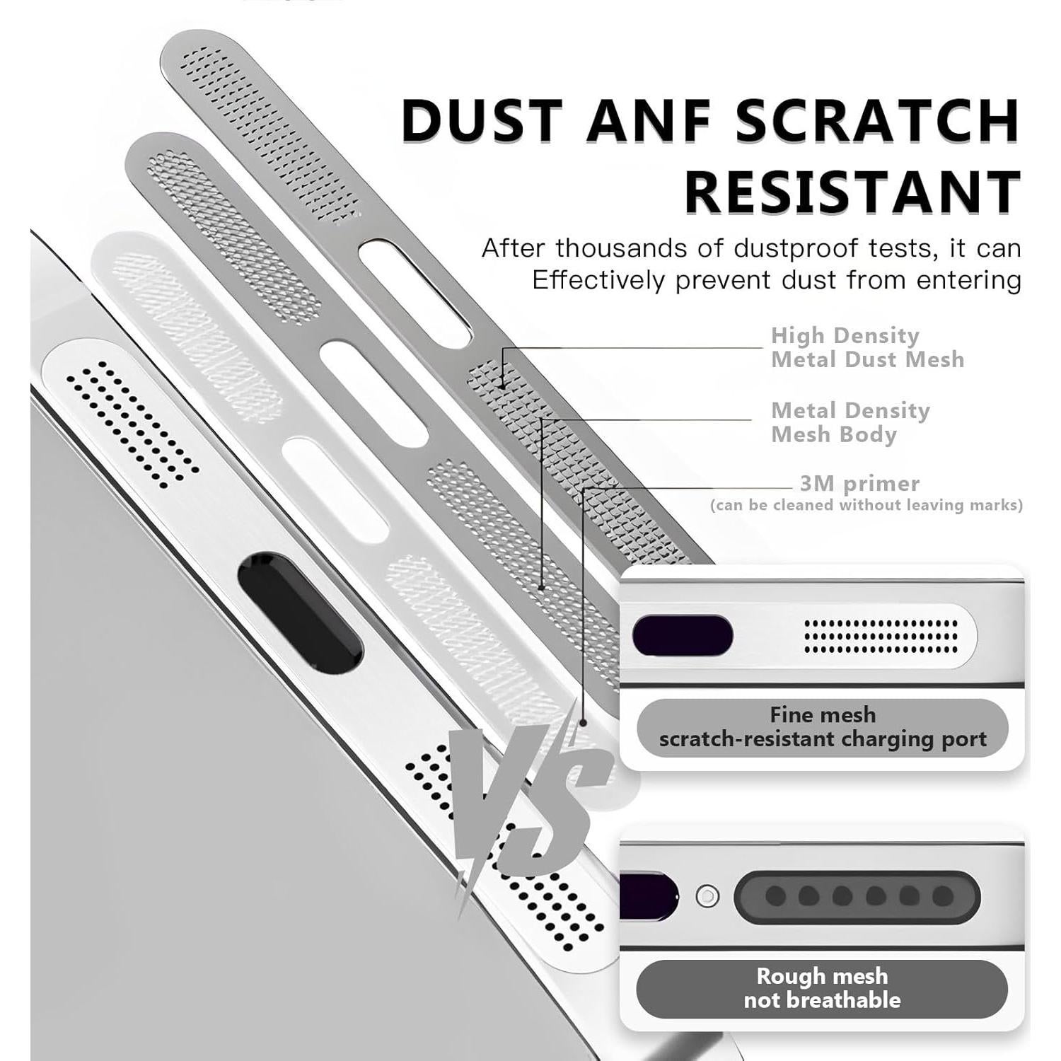 5 Tapones Anti-polvo para iPhone 14 Pro Max + Cubierta Webcam Plata