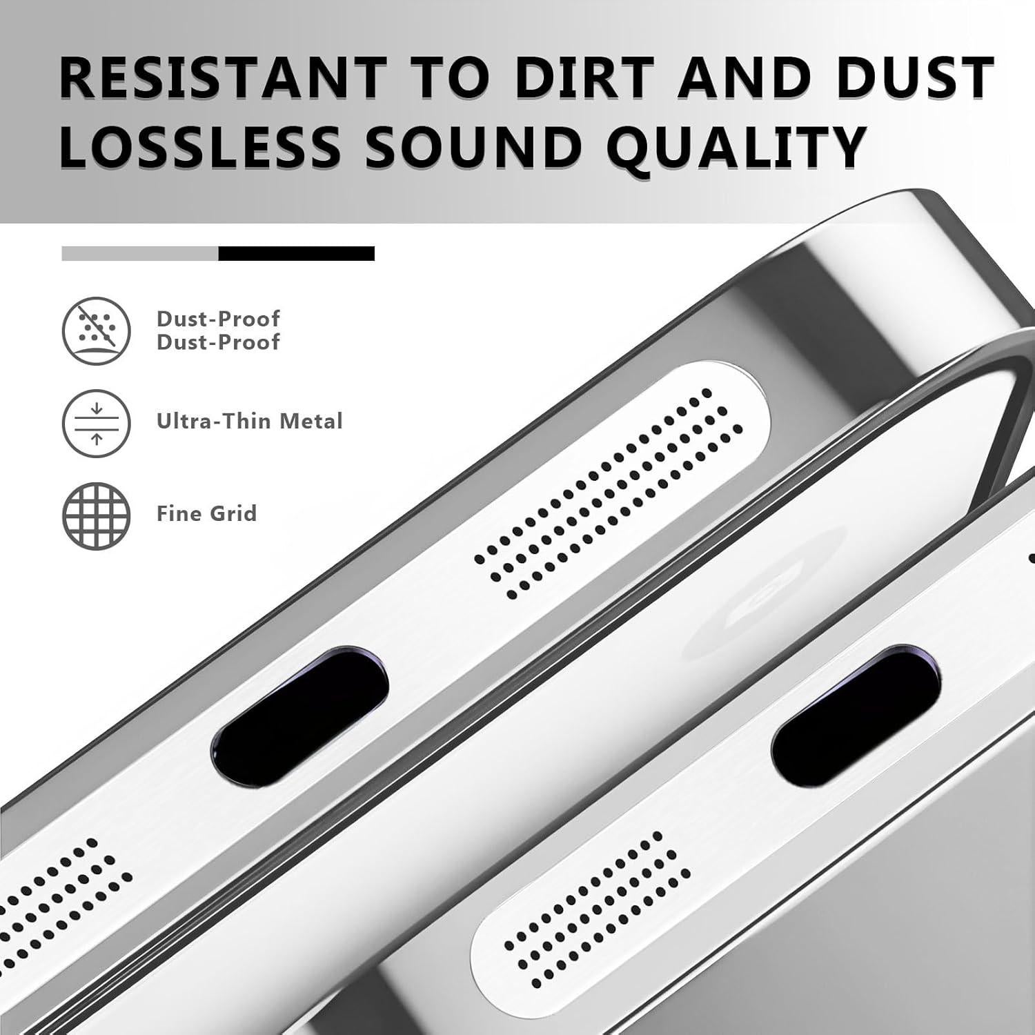 5 Tapones Anti-polvo para iPhone 14 Pro Max + Cubierta Webcam Plata