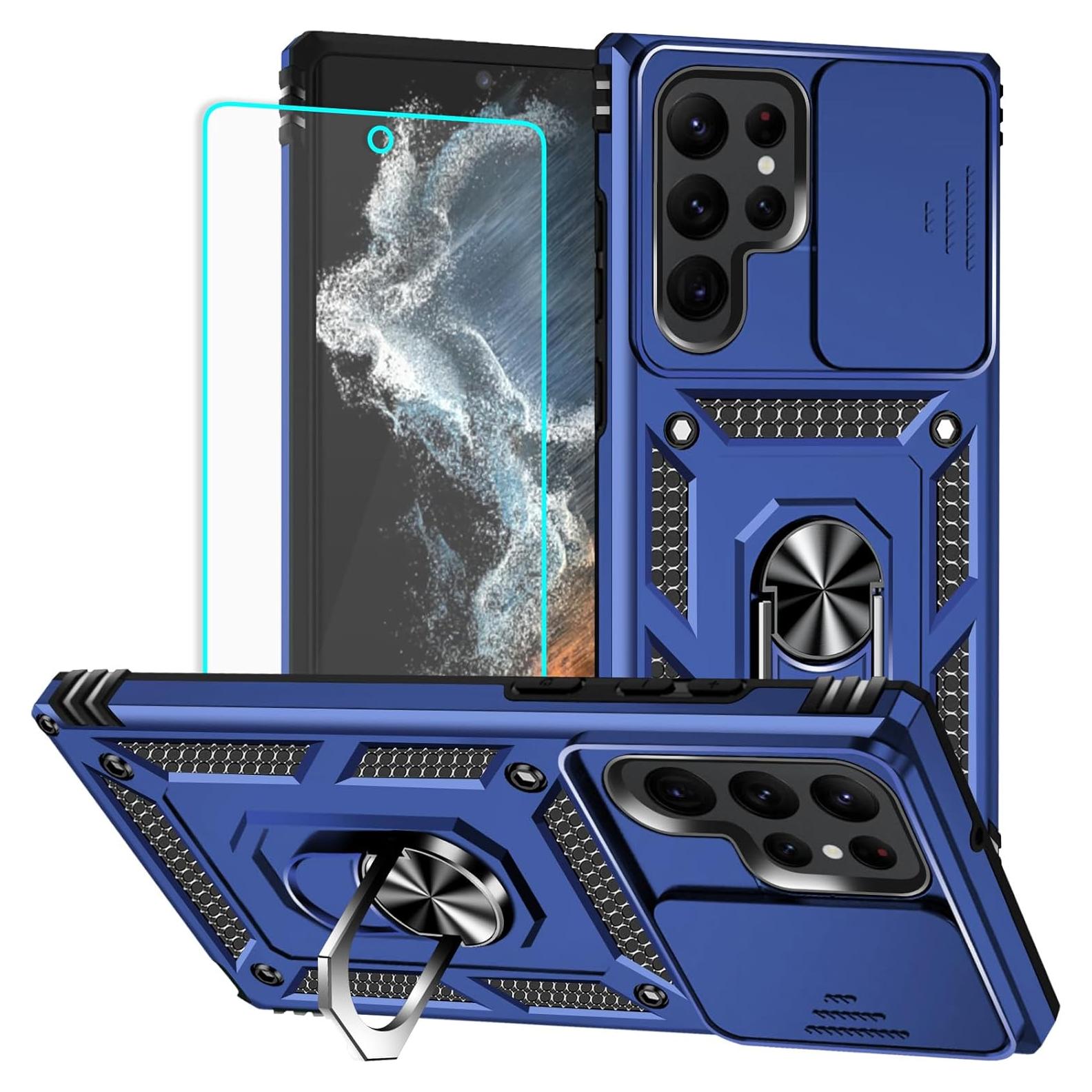 Funda HNHYGETE para Samsung Galaxy S22 Ultra Azul con Protector