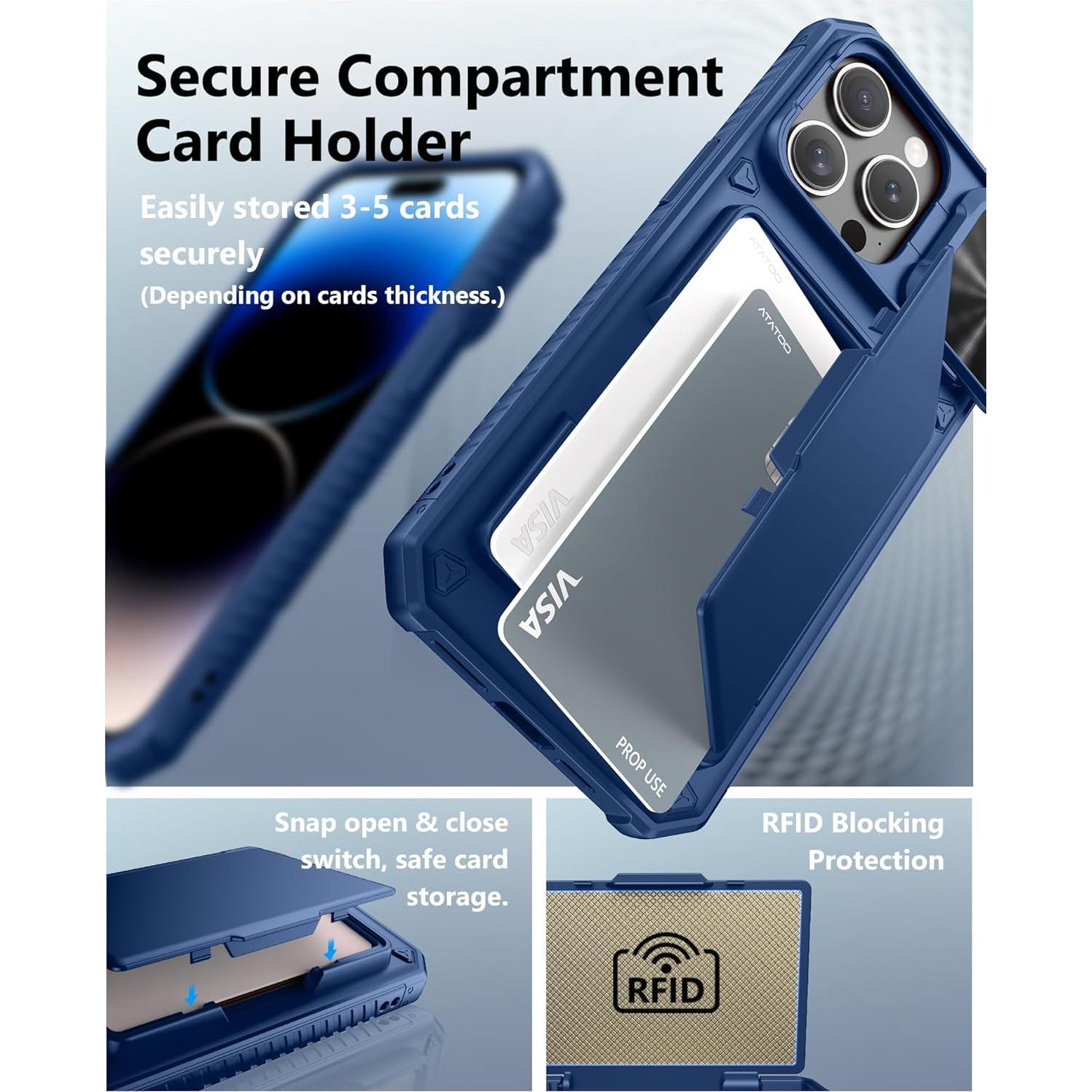 Funda ATATOO para iPhone 14 Pro Max 6.7, Protección Militar, Azul