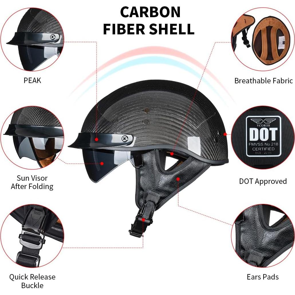 Casco Retro VCOROS A200 Fibra Carbono Negro Brillante L