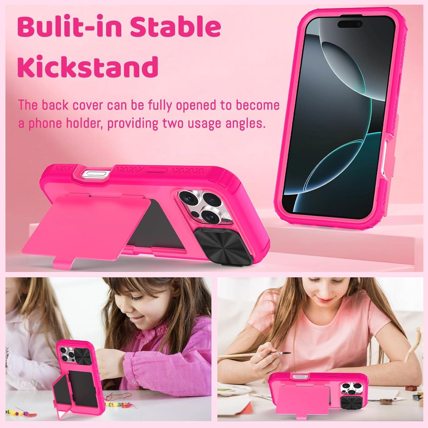 Funda billetera rosa para iPhone 16 Pro Max con espejo y soporte