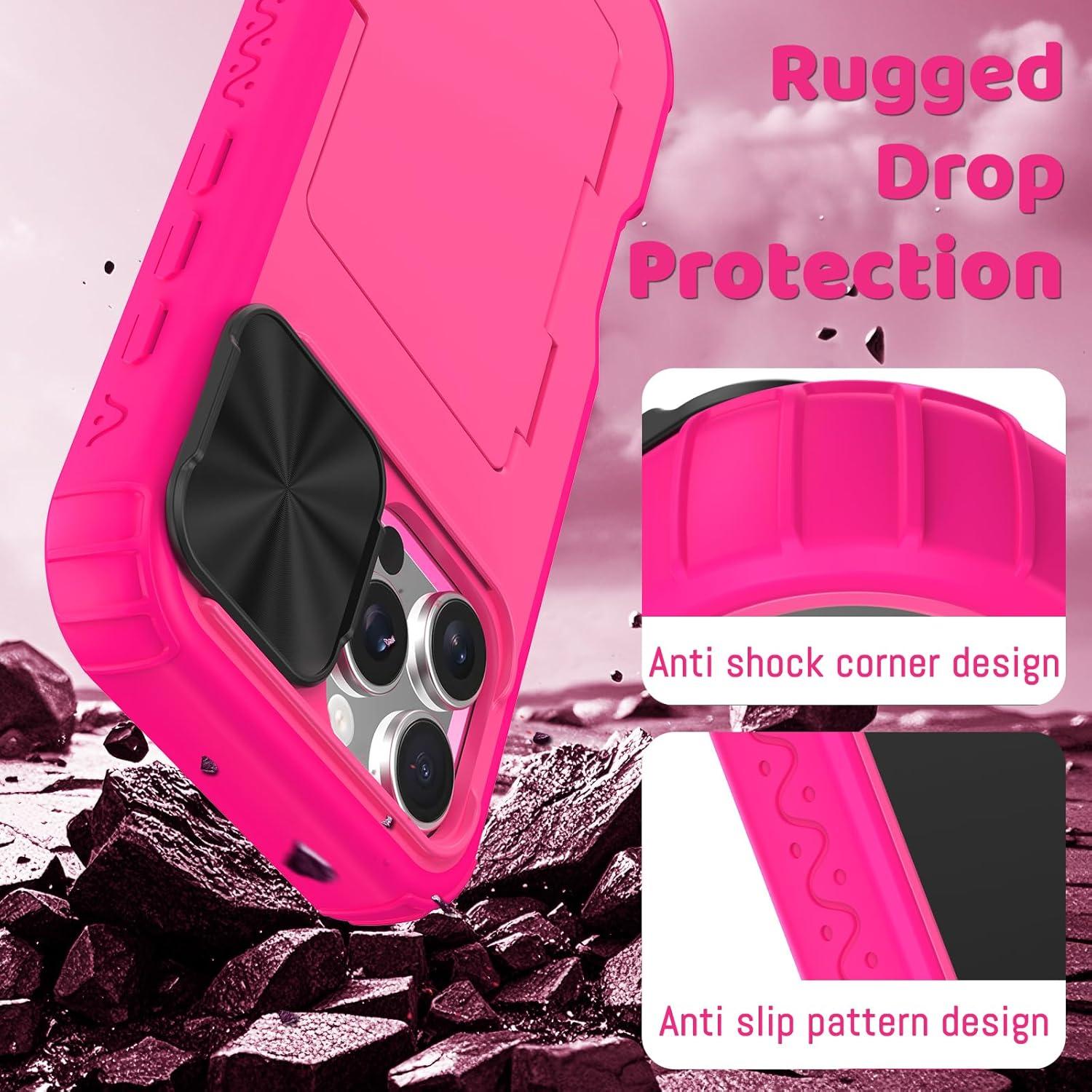Funda billetera rosa para iPhone 16 Pro Max con espejo y soporte