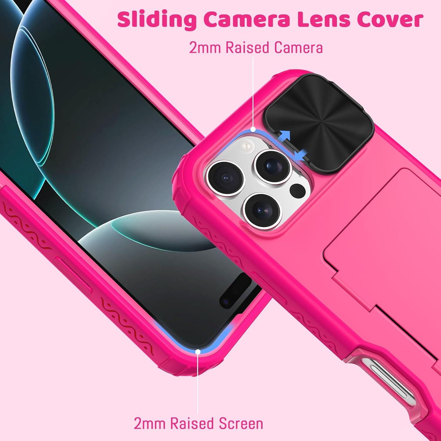 Funda billetera rosa para iPhone 16 Pro Max con espejo y soporte