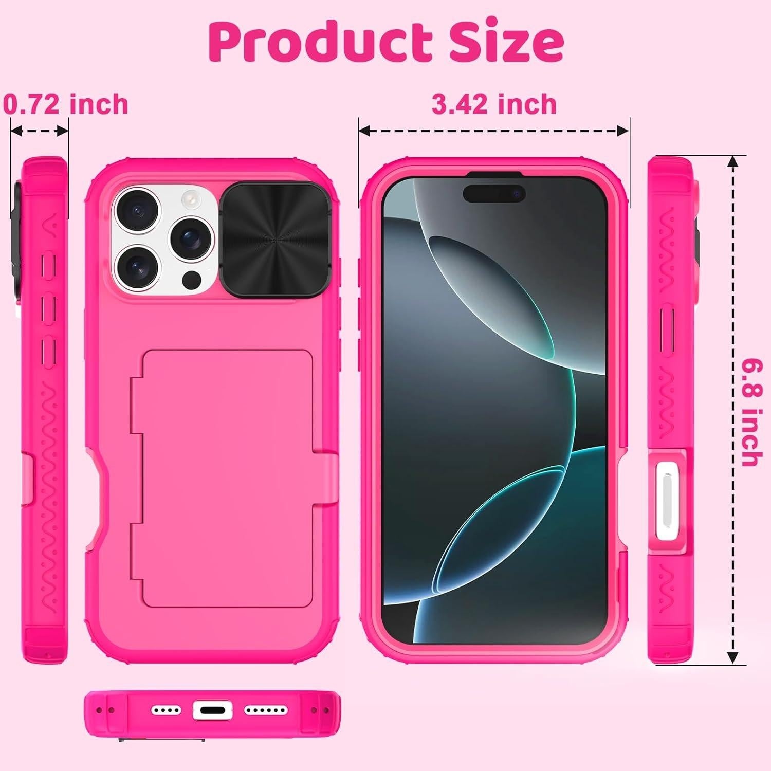 Funda billetera rosa para iPhone 16 Pro Max con espejo y soporte