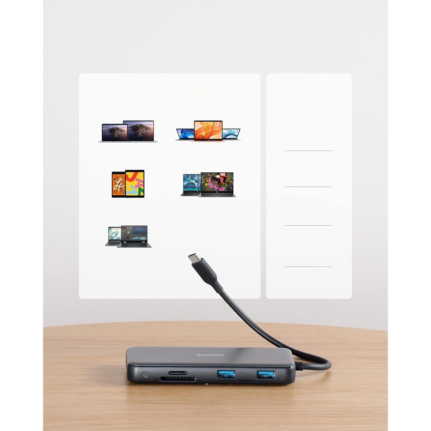 Hub USB-C Anker 555 8-en-1 85W HDMI 4K 10Gbps para MacBook