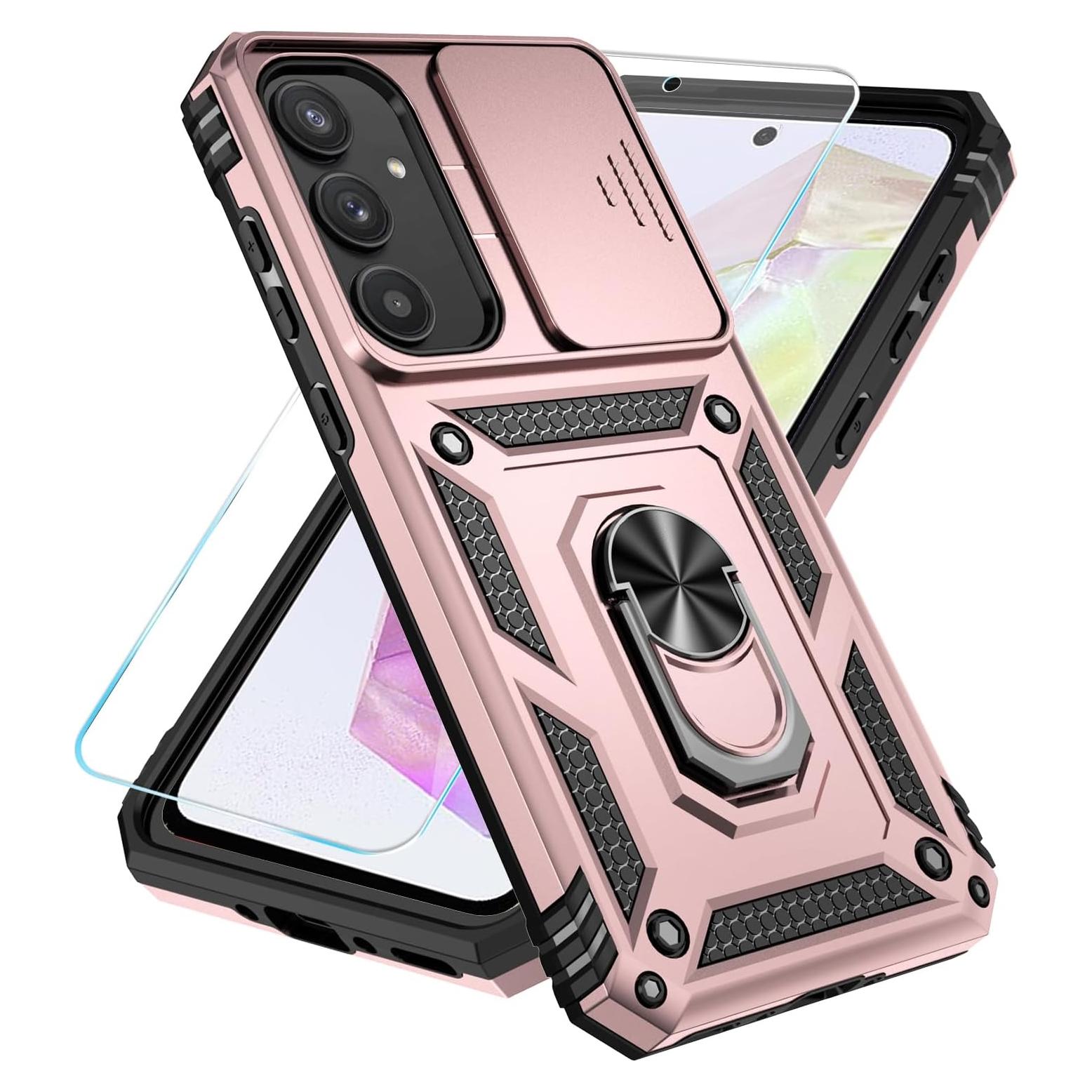 SunStory Phone Case for Samsung Galaxy A35 5G Case with HD Screen Protector & Slide Camera Cover & Kickstand, [Military-Grade] Phone Case for Samsung Galaxy A35 (Rosegold)