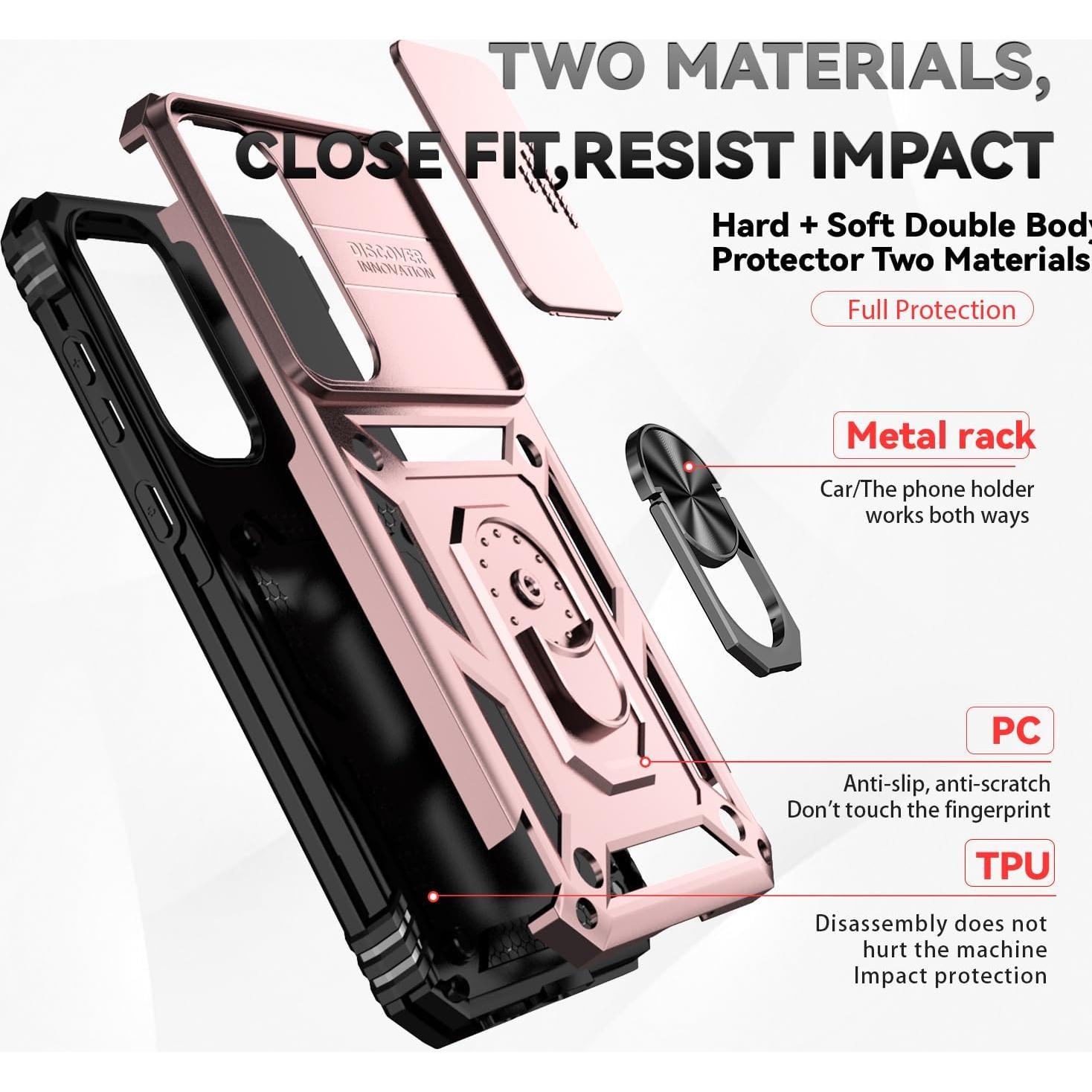 SunStory Phone Case for Samsung Galaxy A35 5G Case with HD Screen Protector & Slide Camera Cover & Kickstand, [Military-Grade] Phone Case for Samsung Galaxy A35 (Rosegold)