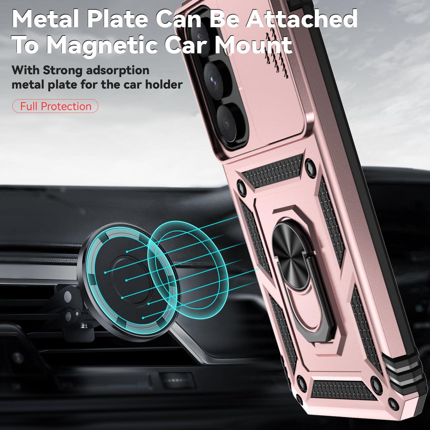 SunStory Phone Case for Samsung Galaxy A35 5G Case with HD Screen Protector & Slide Camera Cover & Kickstand, [Military-Grade] Phone Case for Samsung Galaxy A35 (Rosegold)