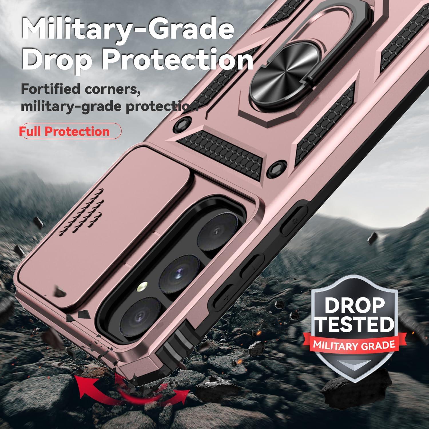 SunStory Phone Case for Samsung Galaxy A35 5G Case with HD Screen Protector & Slide Camera Cover & Kickstand, [Military-Grade] Phone Case for Samsung Galaxy A35 (Rosegold)