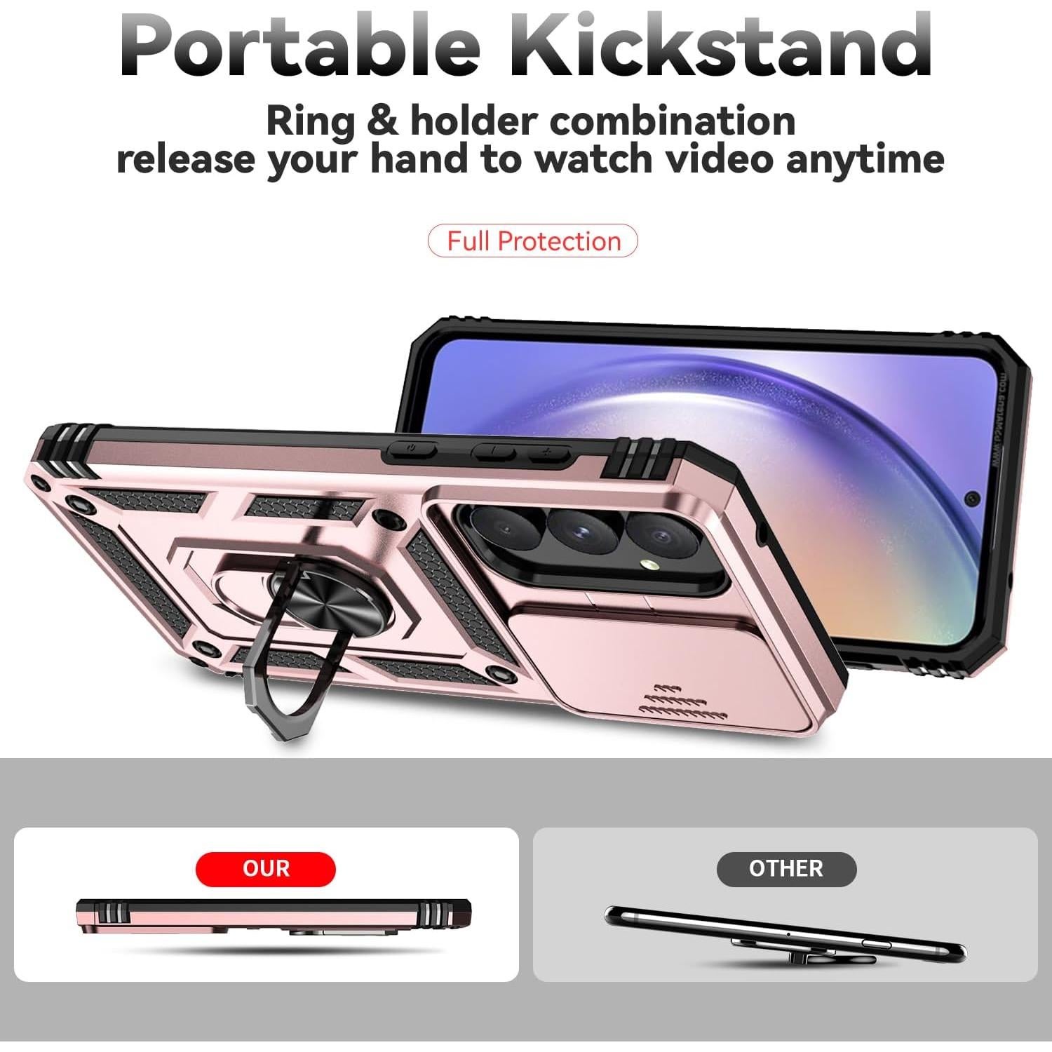 SunStory Phone Case for Samsung Galaxy A35 5G Case with HD Screen Protector & Slide Camera Cover & Kickstand, [Military-Grade] Phone Case for Samsung Galaxy A35 (Rosegold)