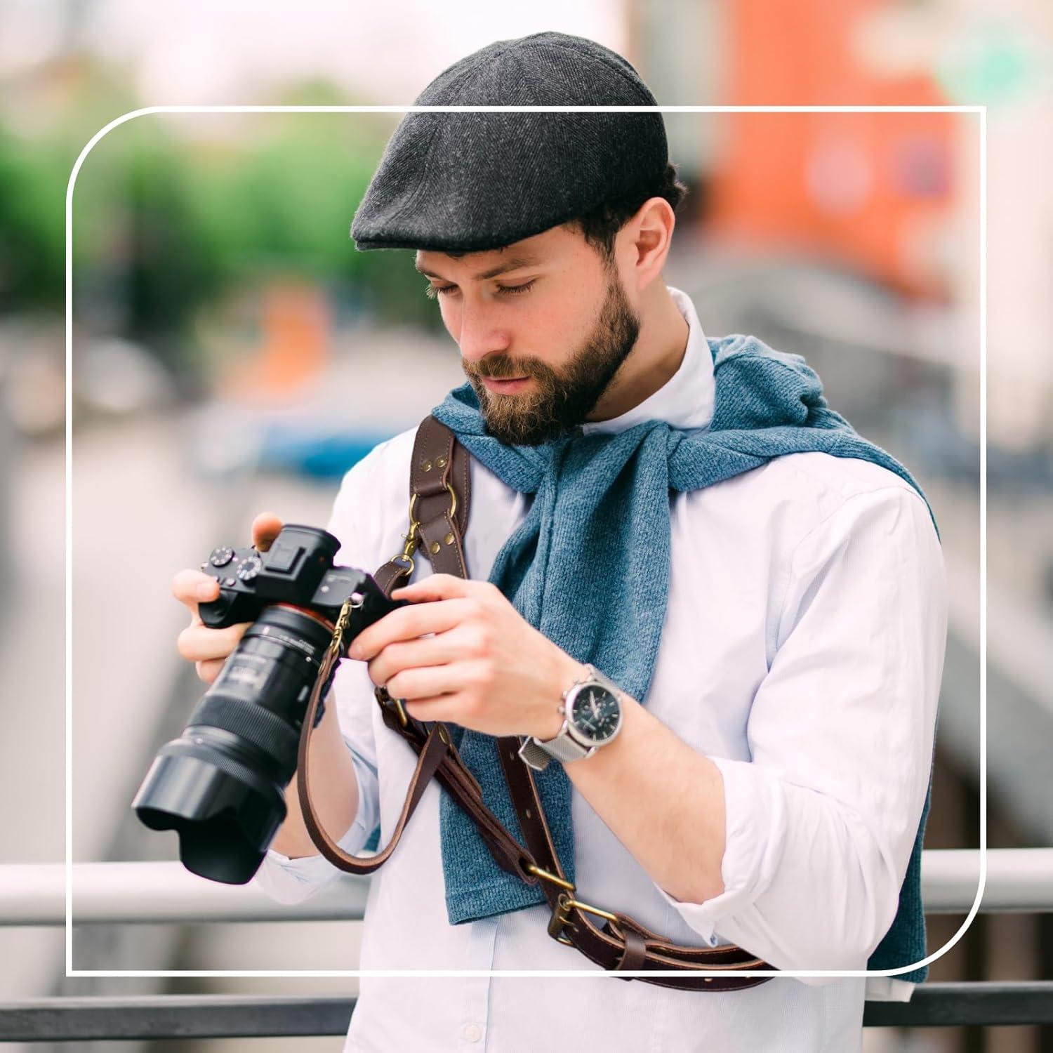 Arnés de cámara de cuero 4J LEDR ajustable para DSLR