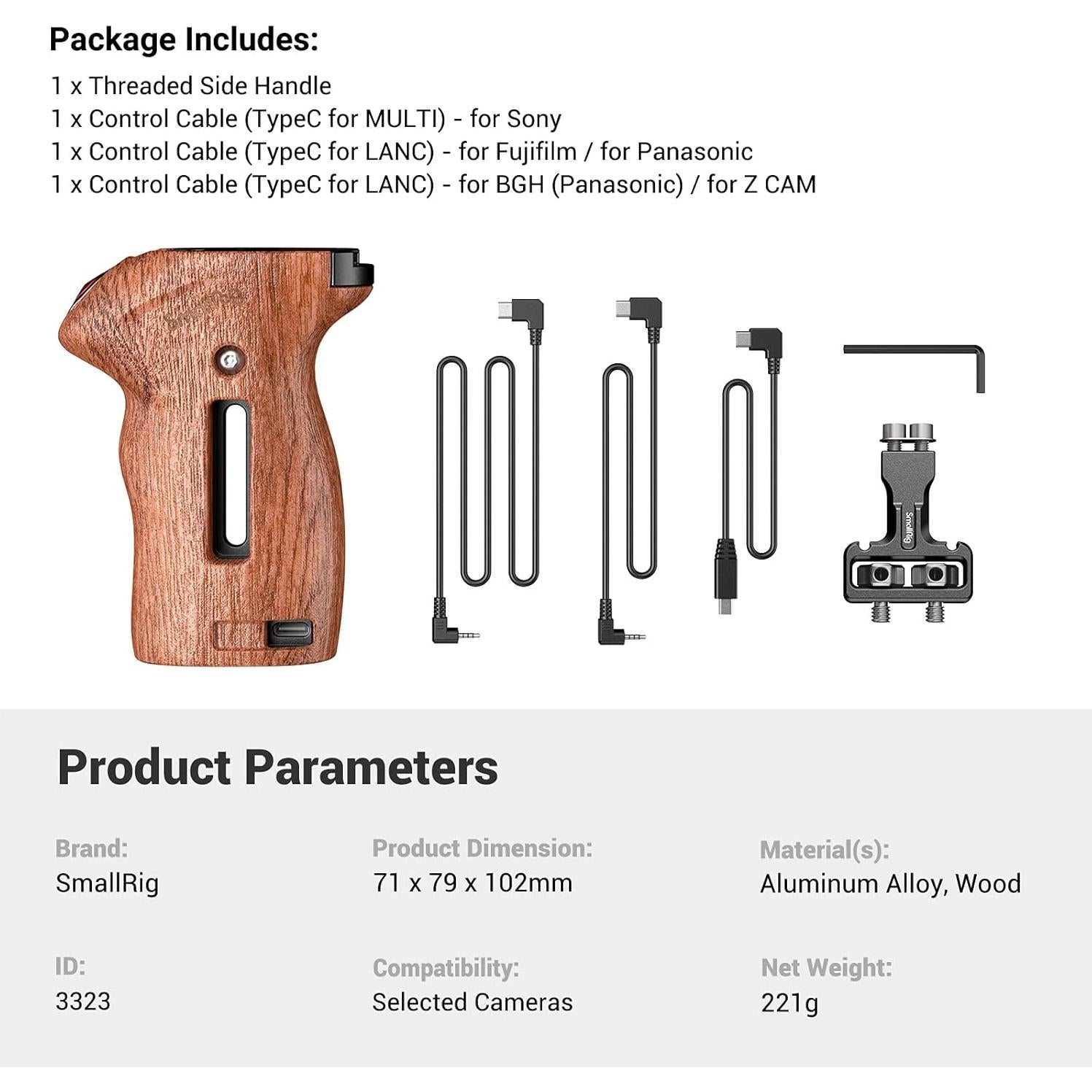 Mango Lateral Rosetado SmallRig 3323 con Disparador Remoto