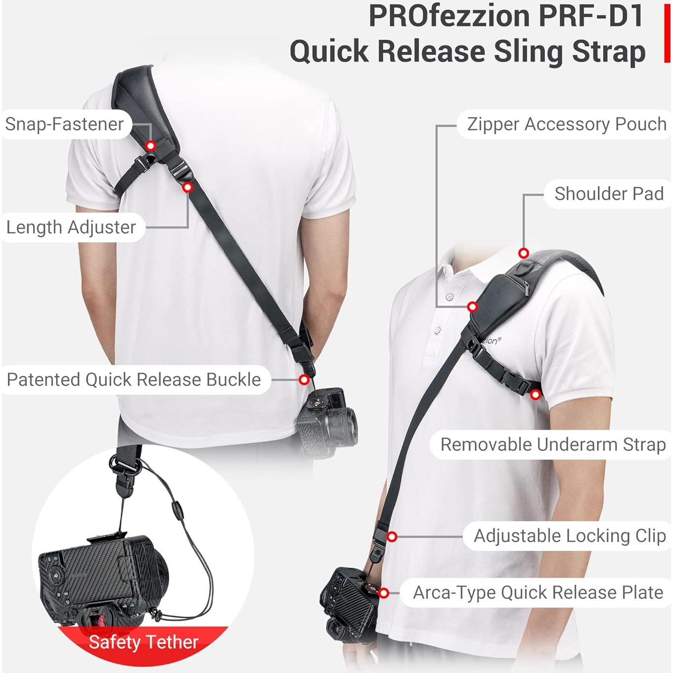 Correa de Hombro PROfezzion para Cámara DSLR y Sin Espejo Negra