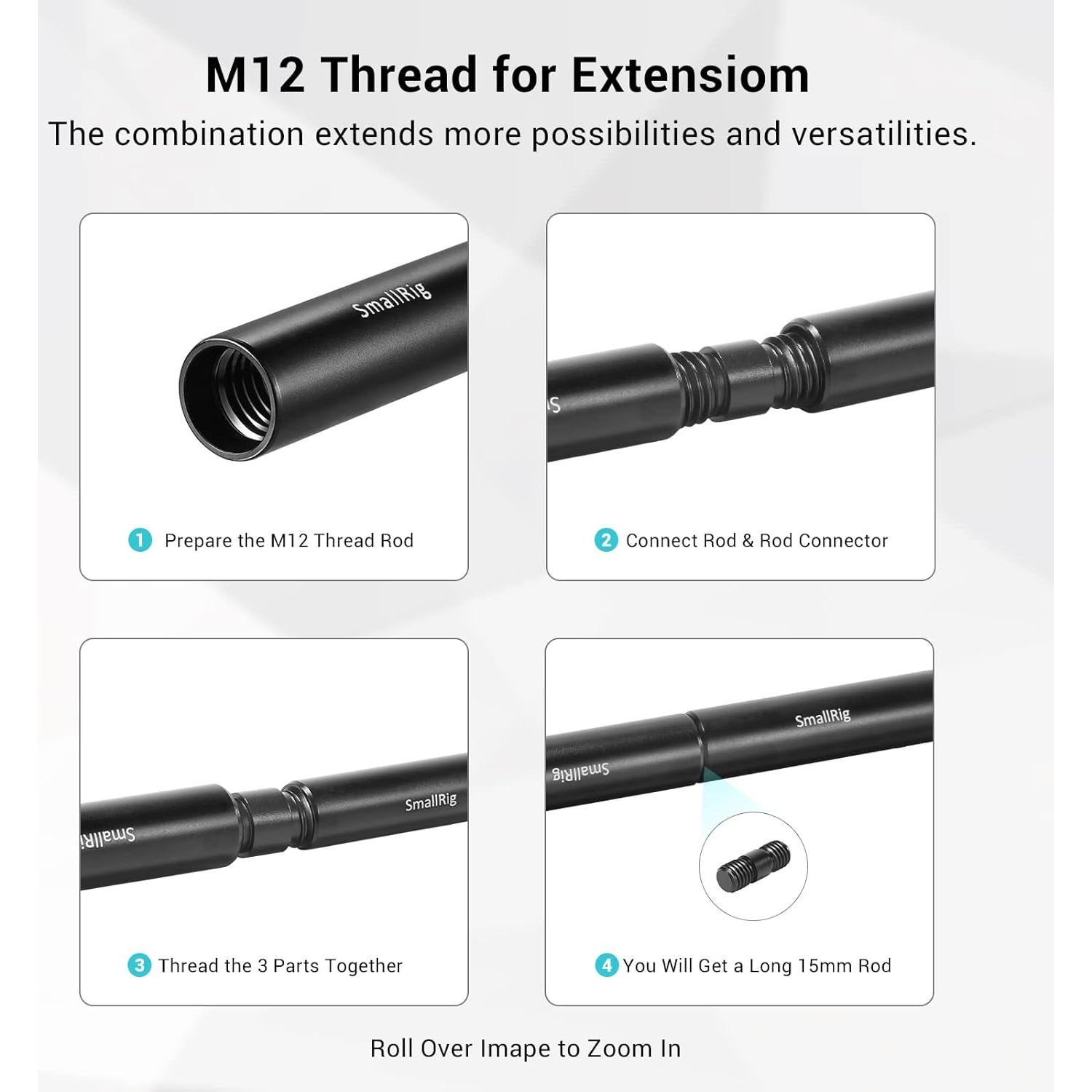 Varillas de 15mm SmallRig M12 - 2x20cm y 2x30cm, Aluminio