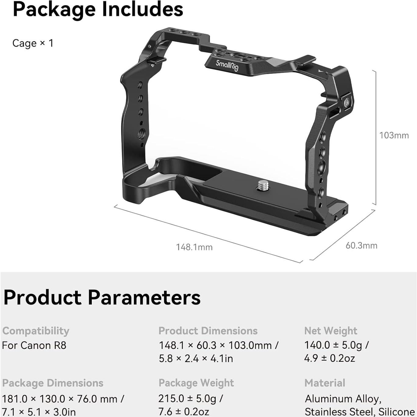 Cage Pequeño para Cámara Canon R8 SmallRig 4212 con Montajes