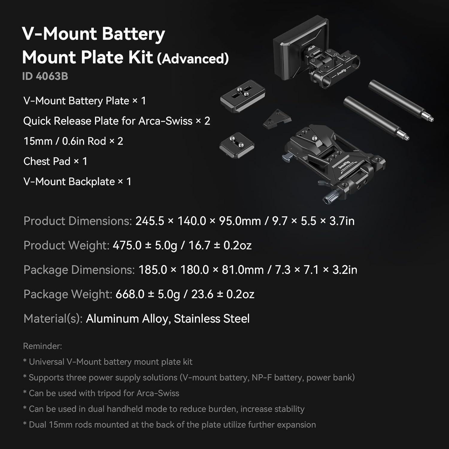 Placa de Batería V-Montable SmallRig 15781 para Cámaras DSLR