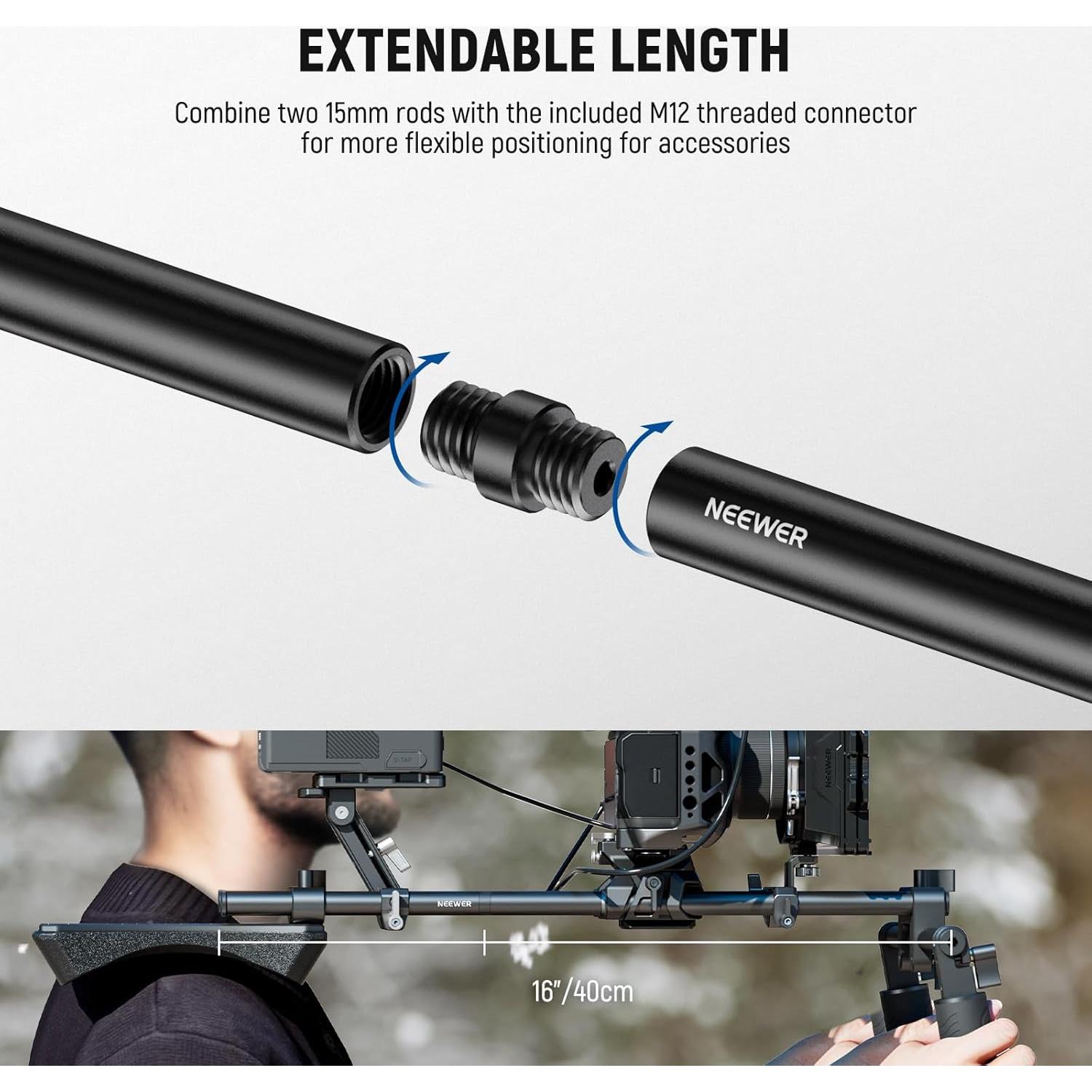 Varillas de Aluminio 15mm NEEWER - 3 Pares 10cm, 20cm, 30cm