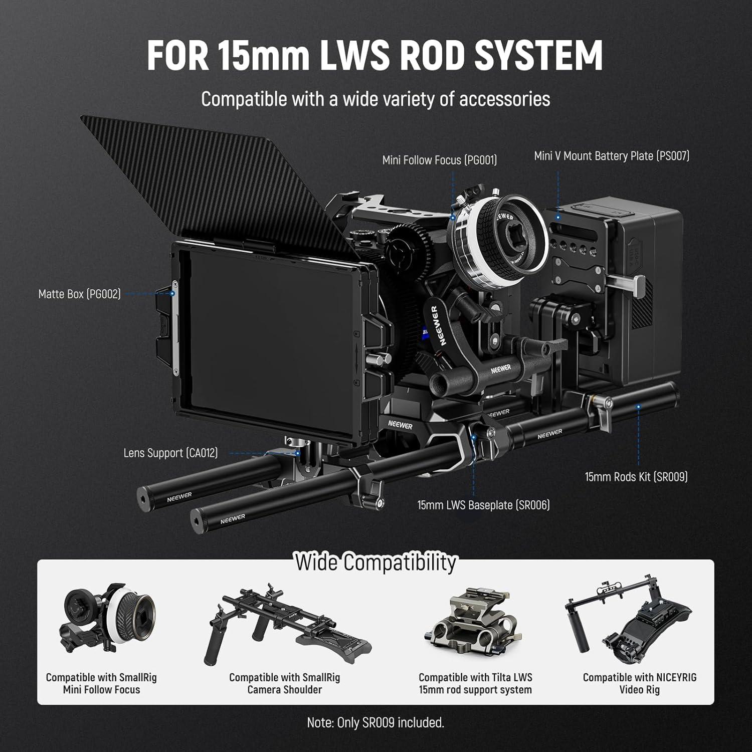 Varillas de Aluminio 15mm NEEWER - 3 Pares 10cm, 20cm, 30cm