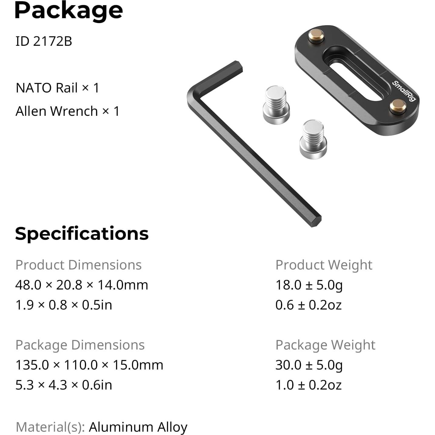 Riel NATO Mini SmallRig 2172, 6mm x 48mm, anti-deslizante