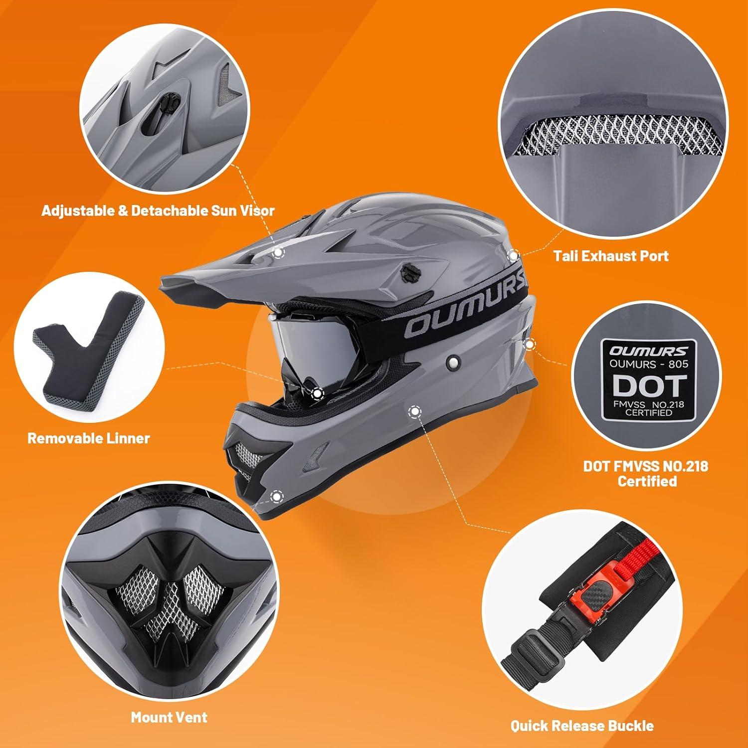 Casco OUMURS D001TY07311MB Adulto M con Gafas y Guantes