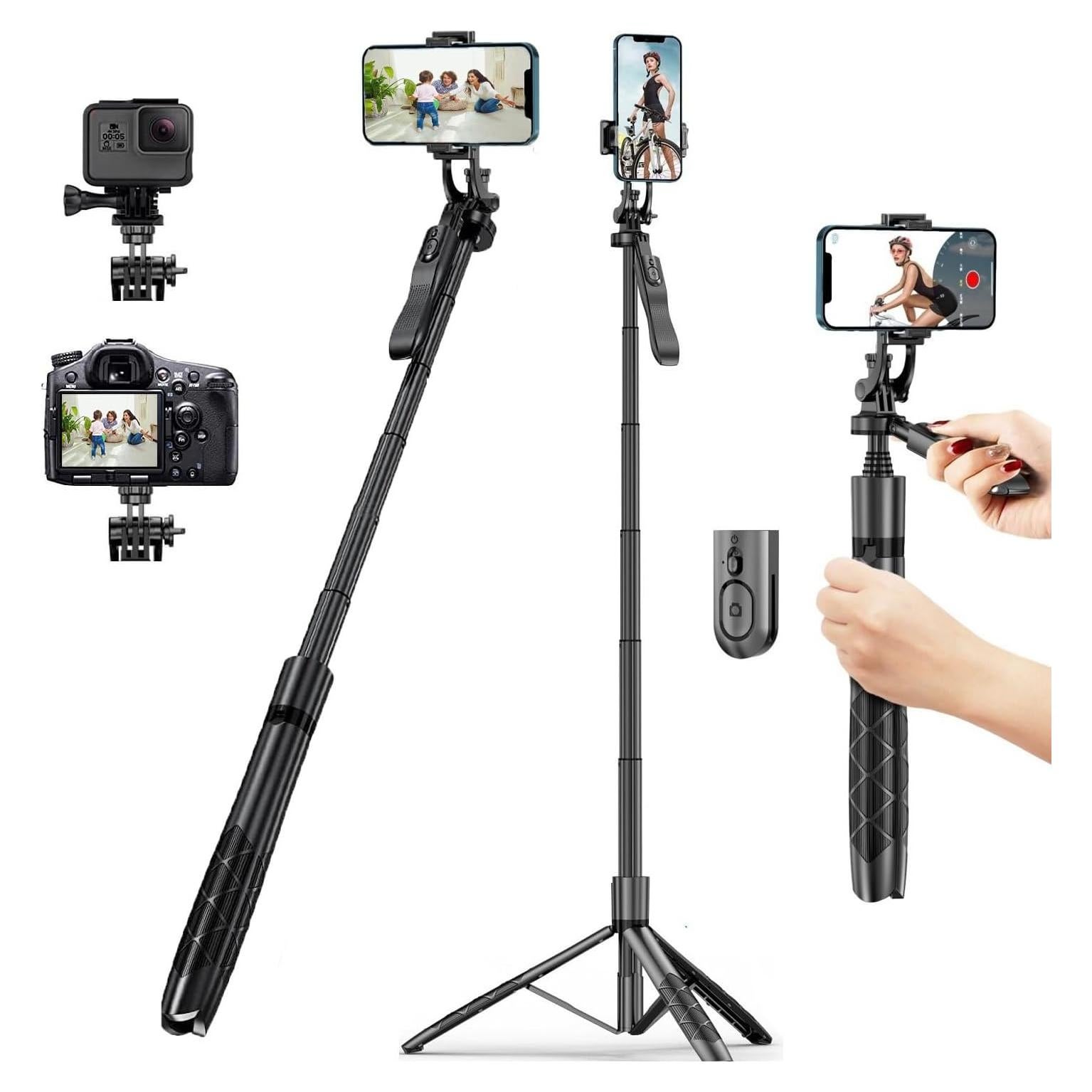 60" Phone Tripod & Selfie Stick - All in One Extendable Cell Phone Tripod 360° Rotation with Remote, Portable Tripods Stand for iPhone Travel Selfie Stick Camera Holder for Video Recording