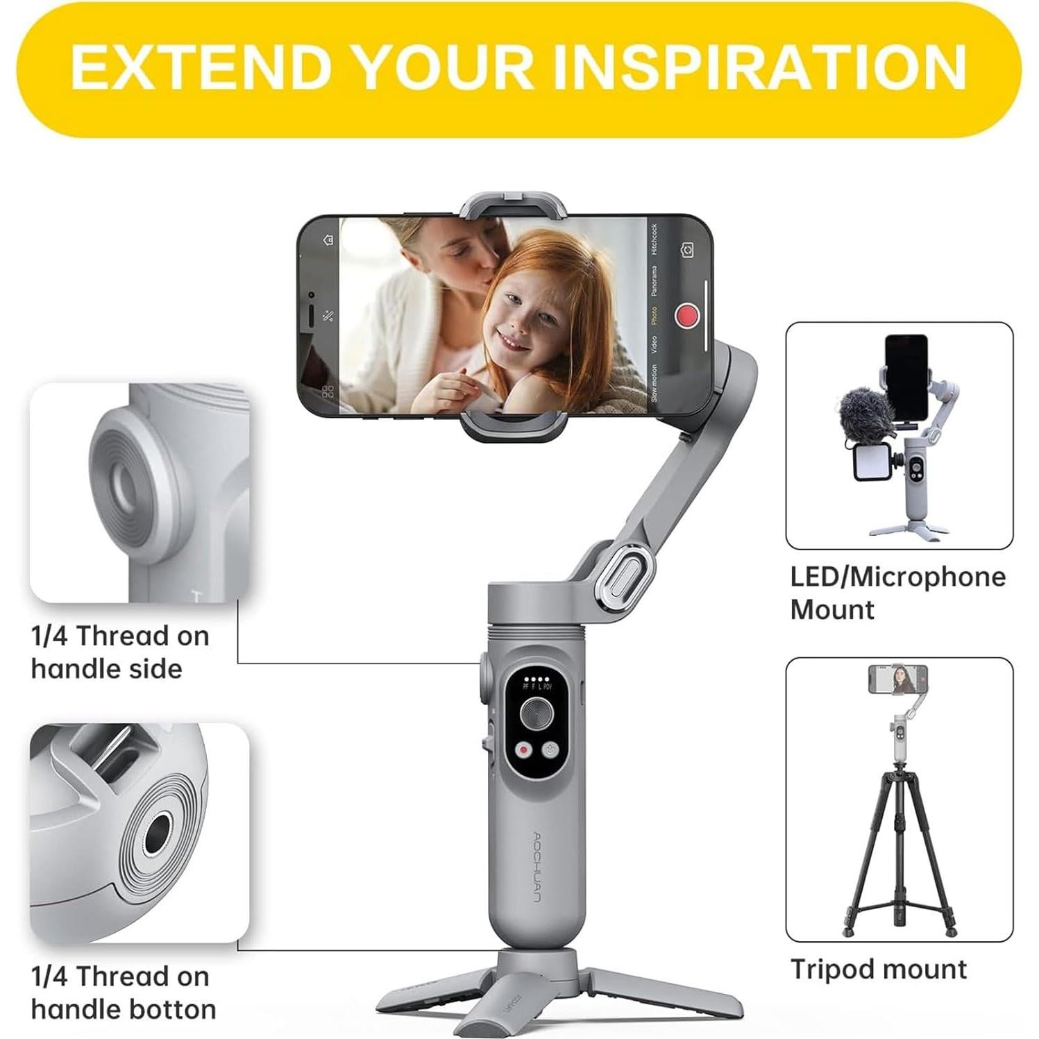 Gimbal Estabilizador AOCHUAN SMART X 3 Ejes con Luz LED