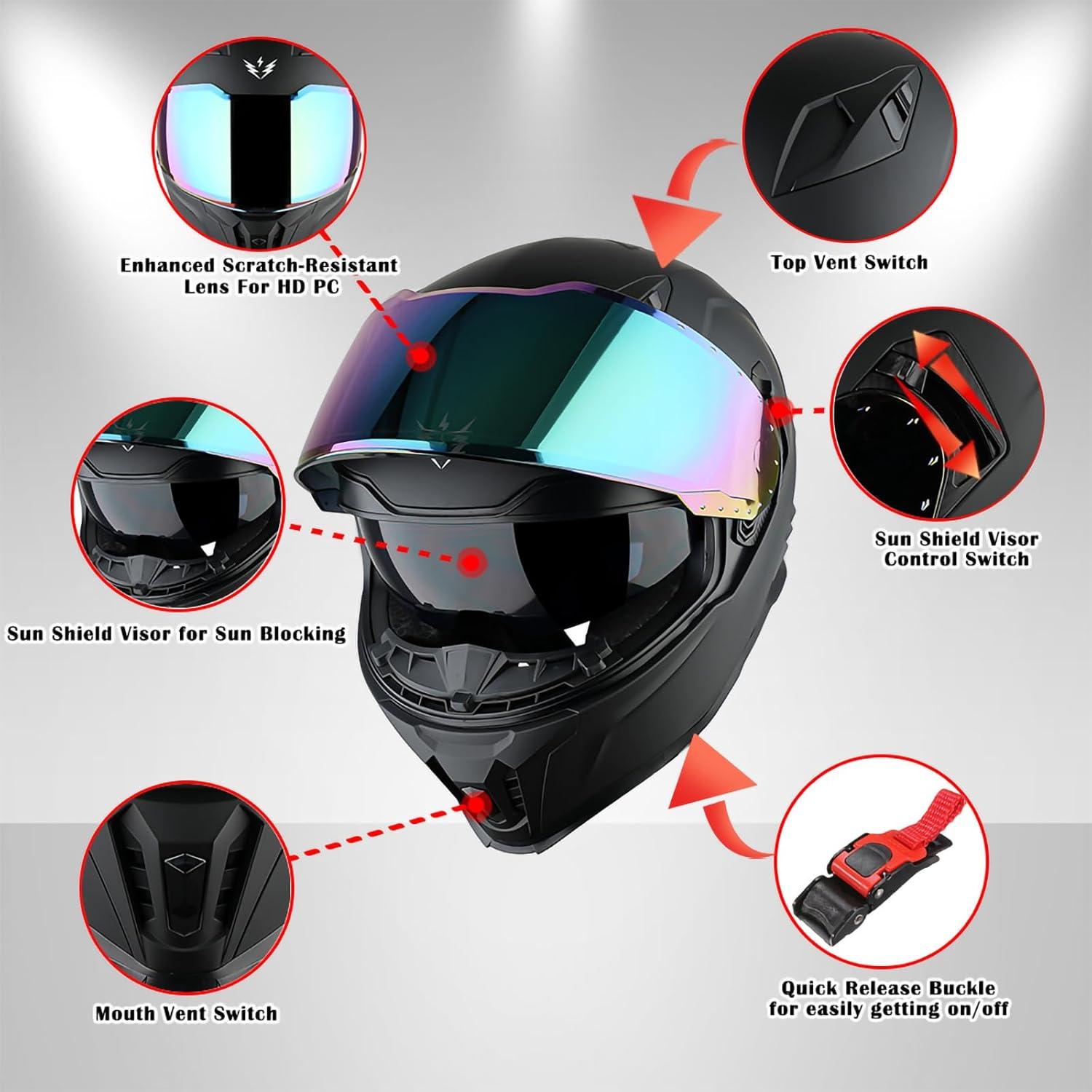 Casco Integral 1Storm KT828 Negro Brillante Doble Visor