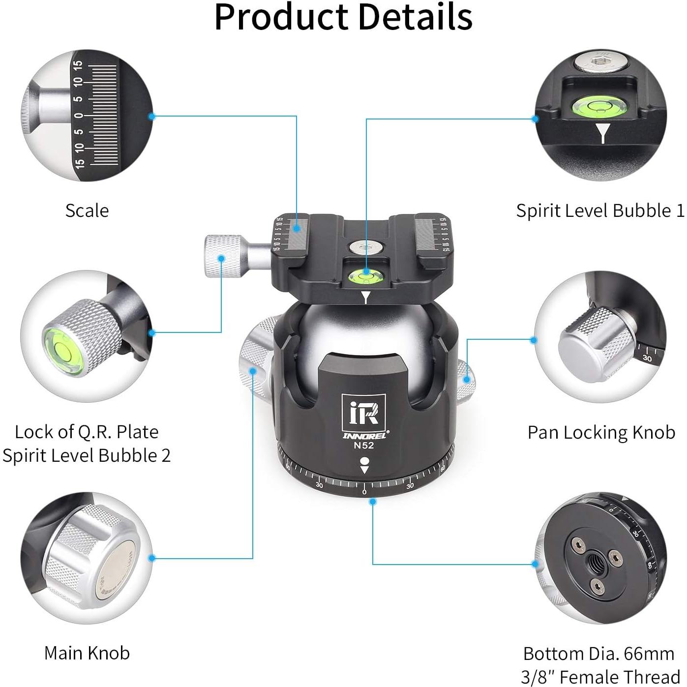Cabezal de Bola INNOREL N52 CNC Panorámico 30kg Metal