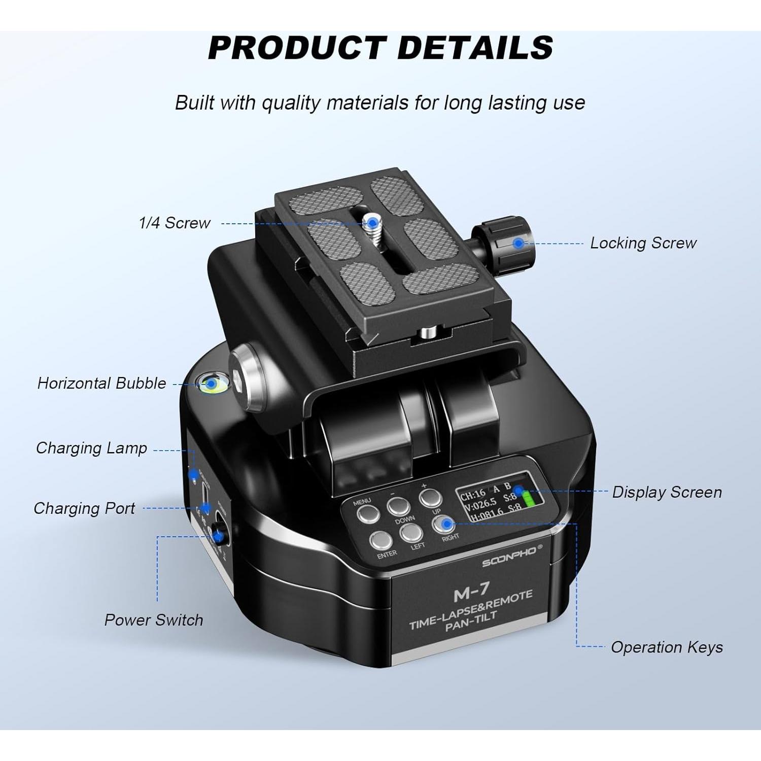 Cabezal motorizado panorámico Soonpho M7 para cámaras y smartphones