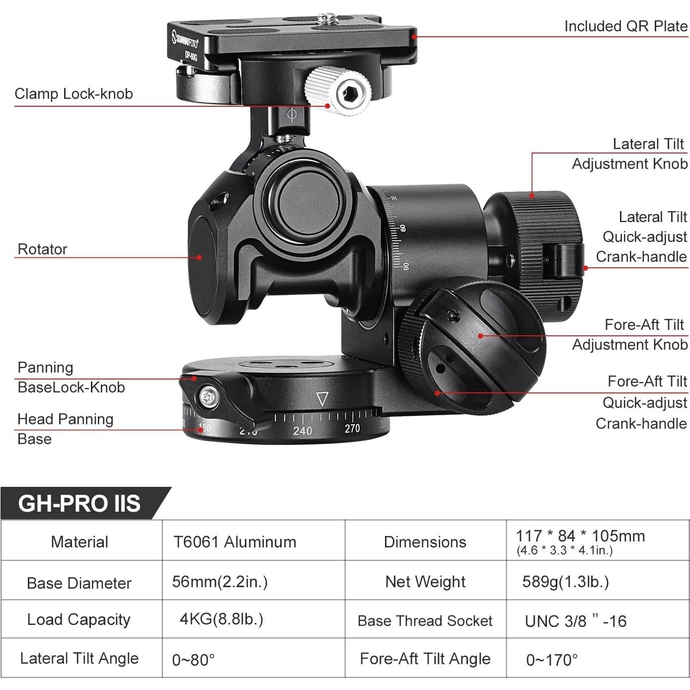 Cabezal de trípode con engranaje GH-PROIIS ligero 589g