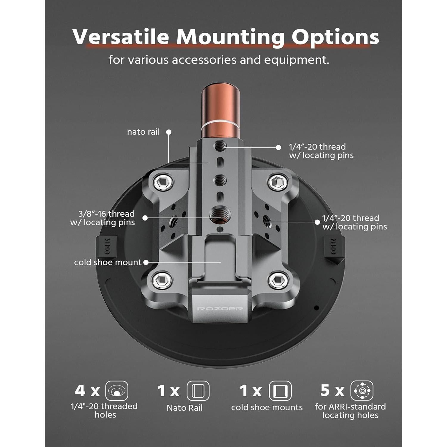 Soporte de cámara con ventosa ROZOER 4.5" para coche