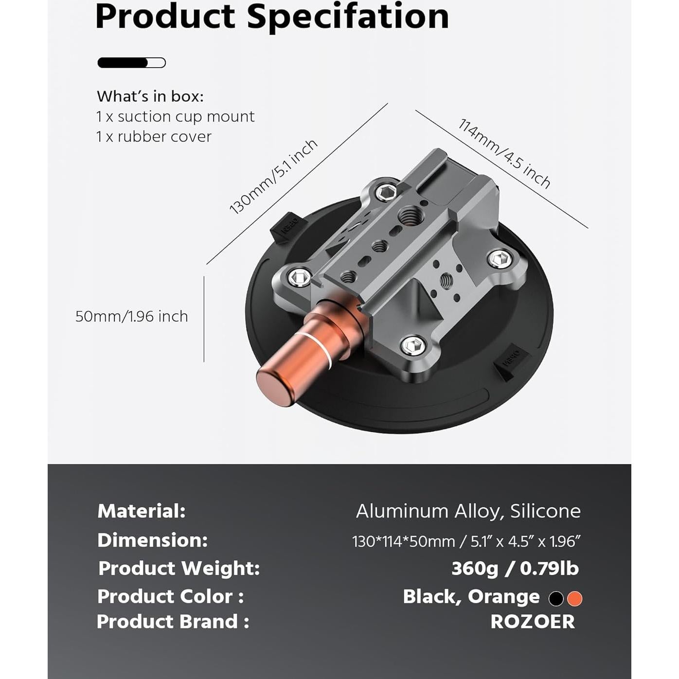 Soporte de cámara con ventosa ROZOER 4.5" para coche