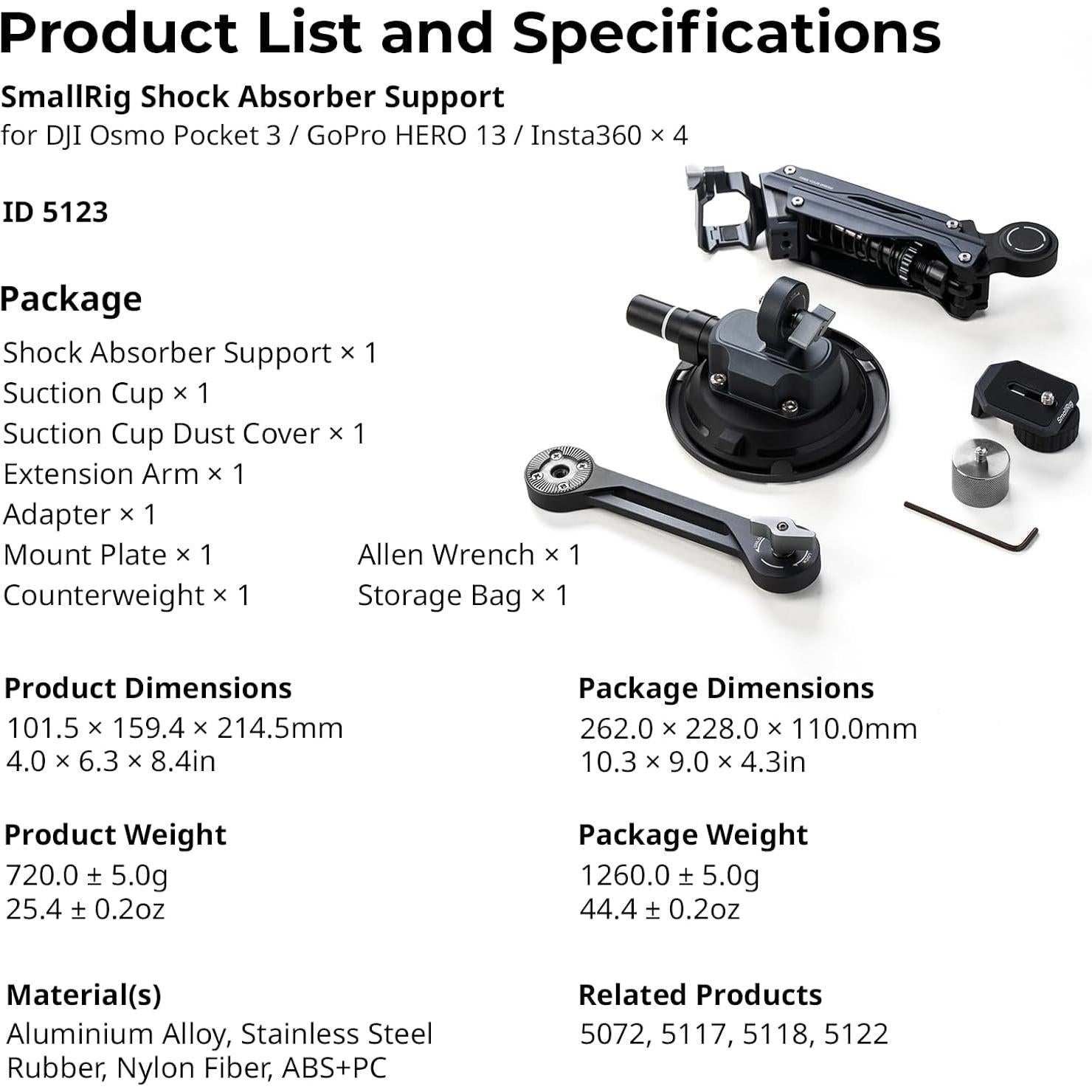 Amortiguador de Choque SmallRig 5123 con Ventosa 10.16 cm