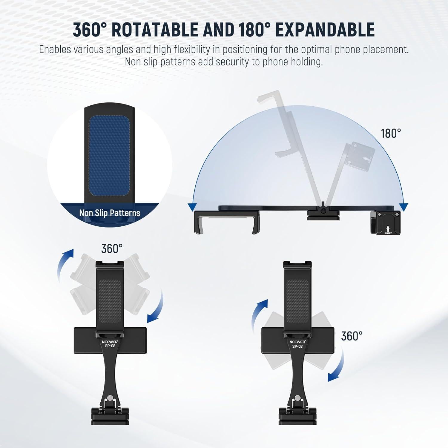 NEEWER Adaptador Montaje Tripode Teléfono SP-08 360° Doble