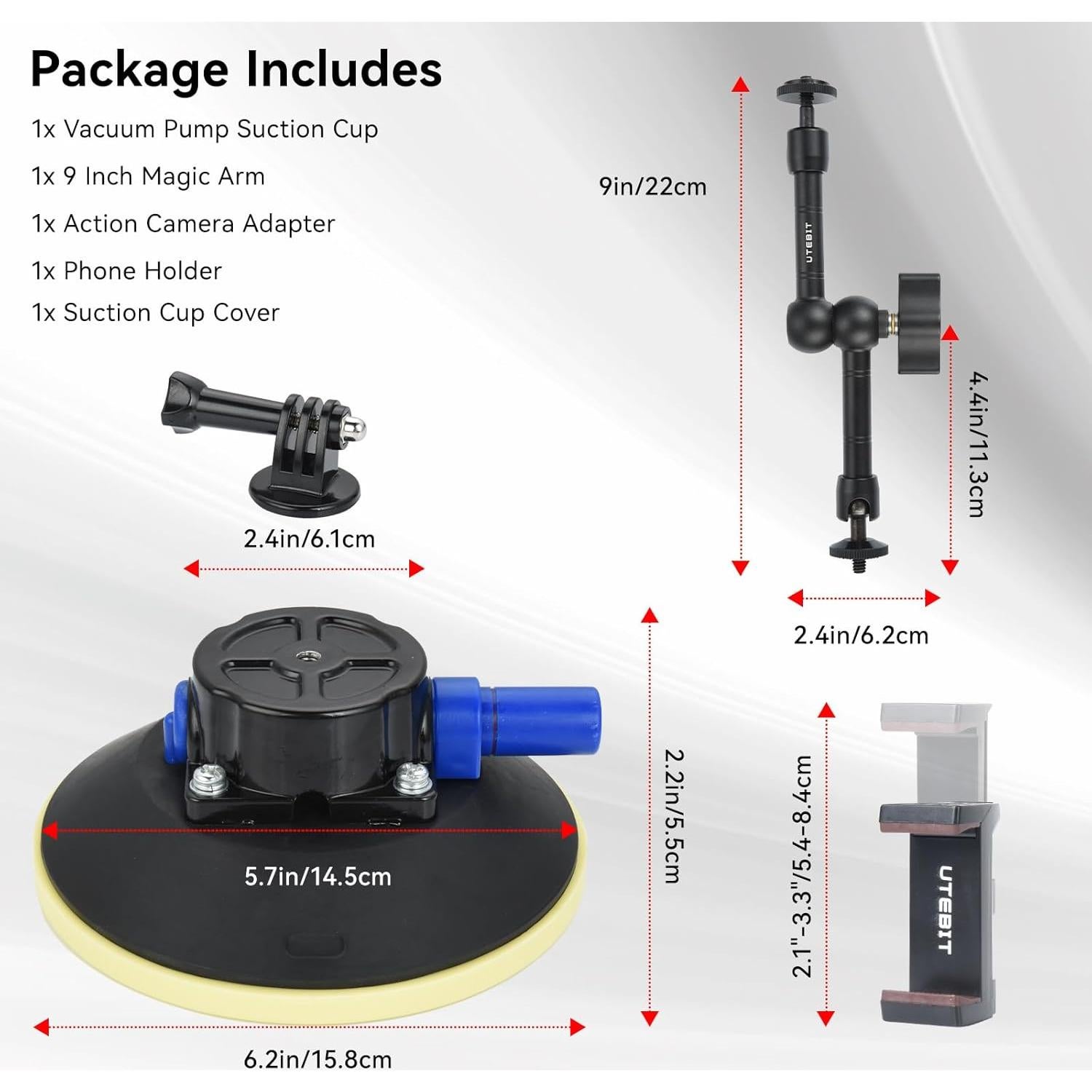 Soporte de Ventosa UTEBIT 15.2cm para Cámara y Teléfono