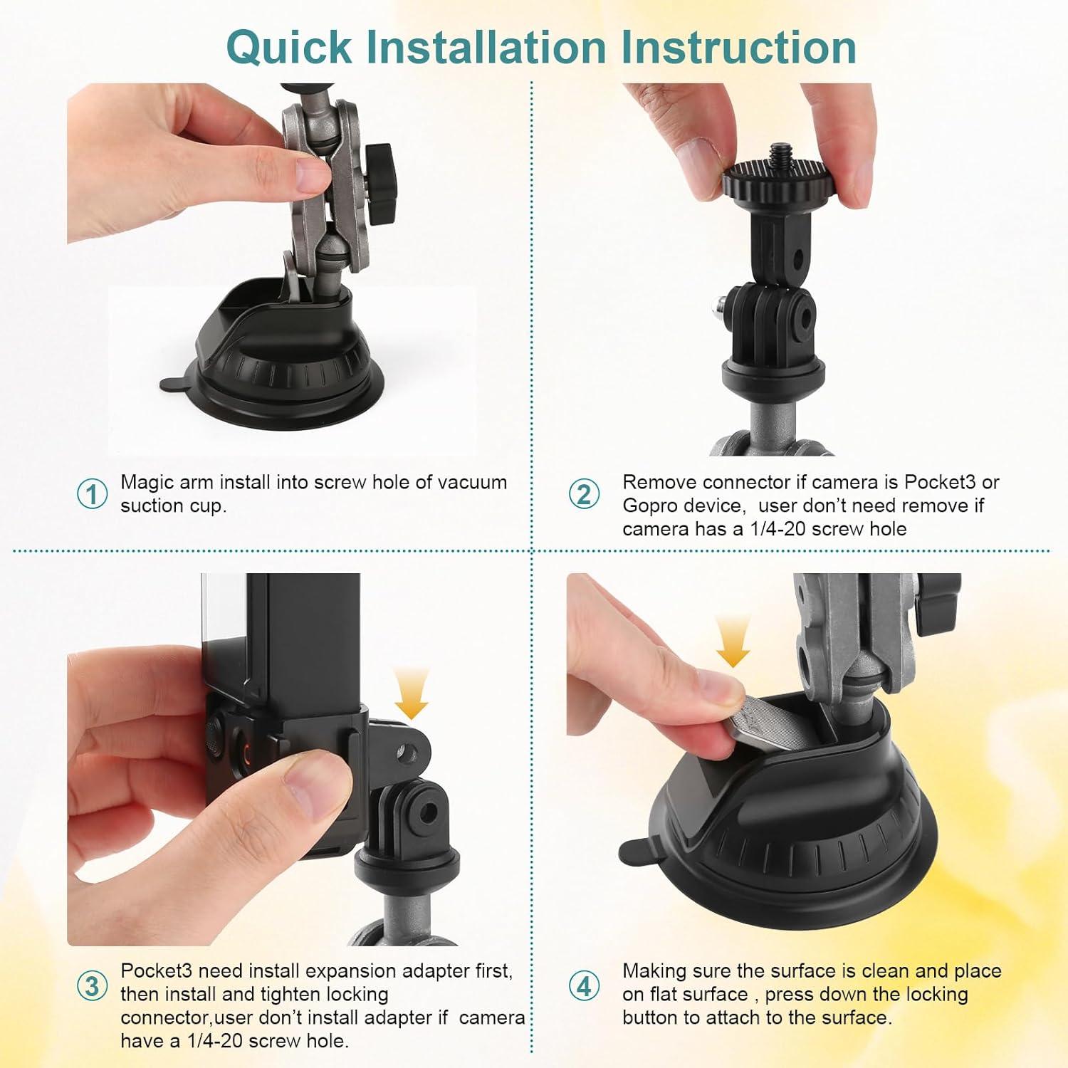 Soporte de Ventosa para Cámara Mippko Pocket 3 y GoPro