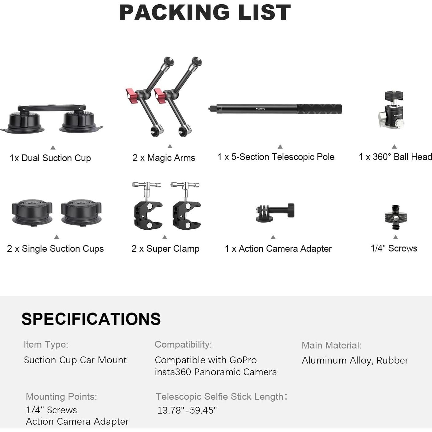 Kit de Montaje de Ventosa para Coche Mechrig SY025 - Soporte de Cámara de Acción