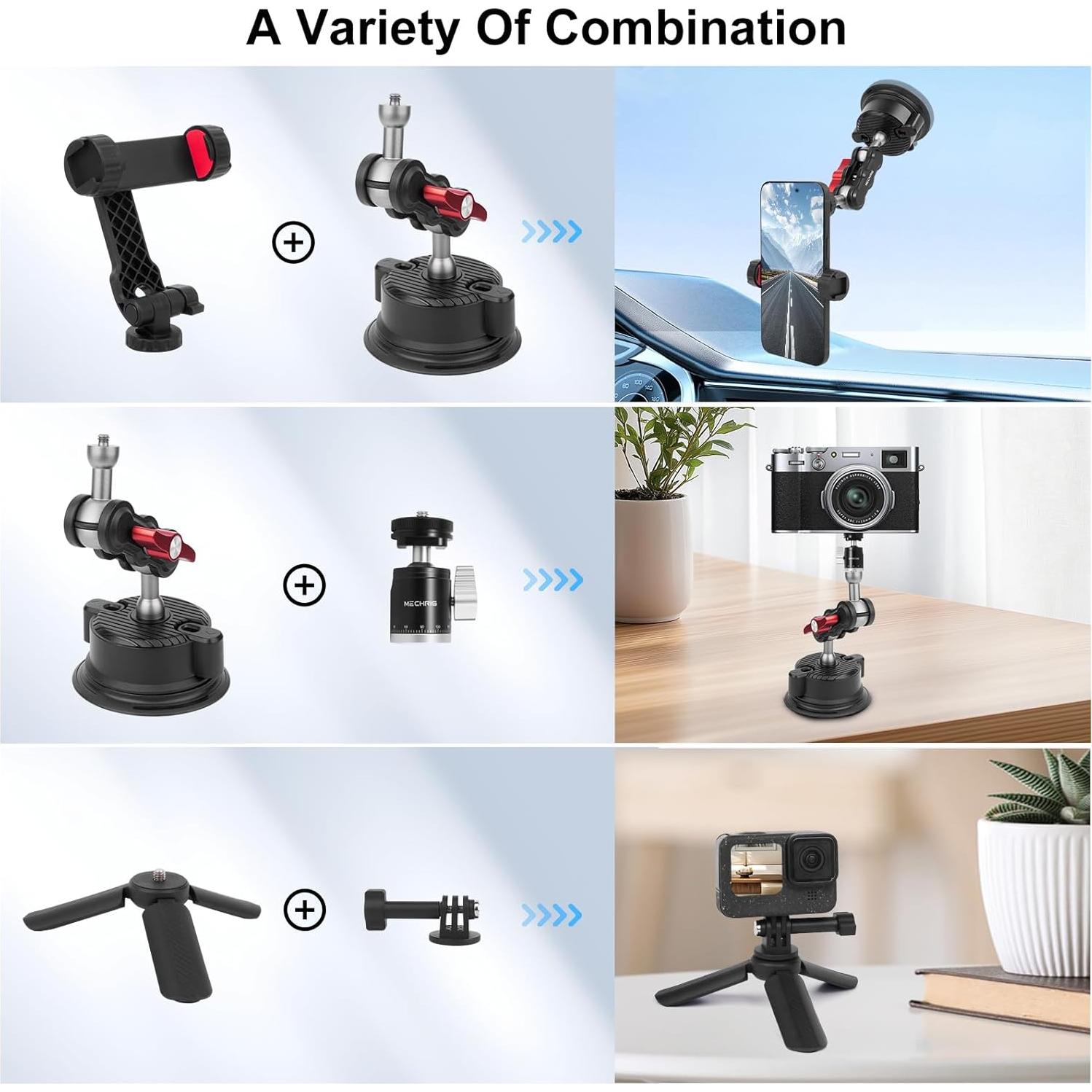 Kit de Montaje de Ventosa Mechrig con Mini Trípode y Soporte