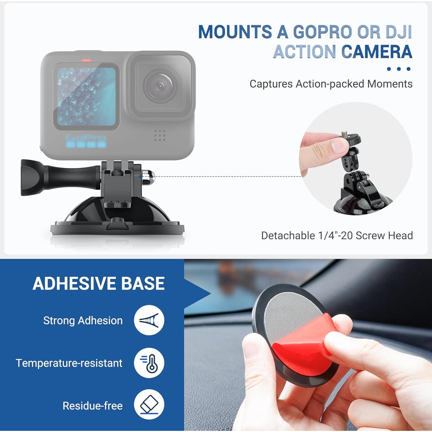 Soporte de Ventosa JJC 1/4"-20 para Cámara de Acción - Resistente