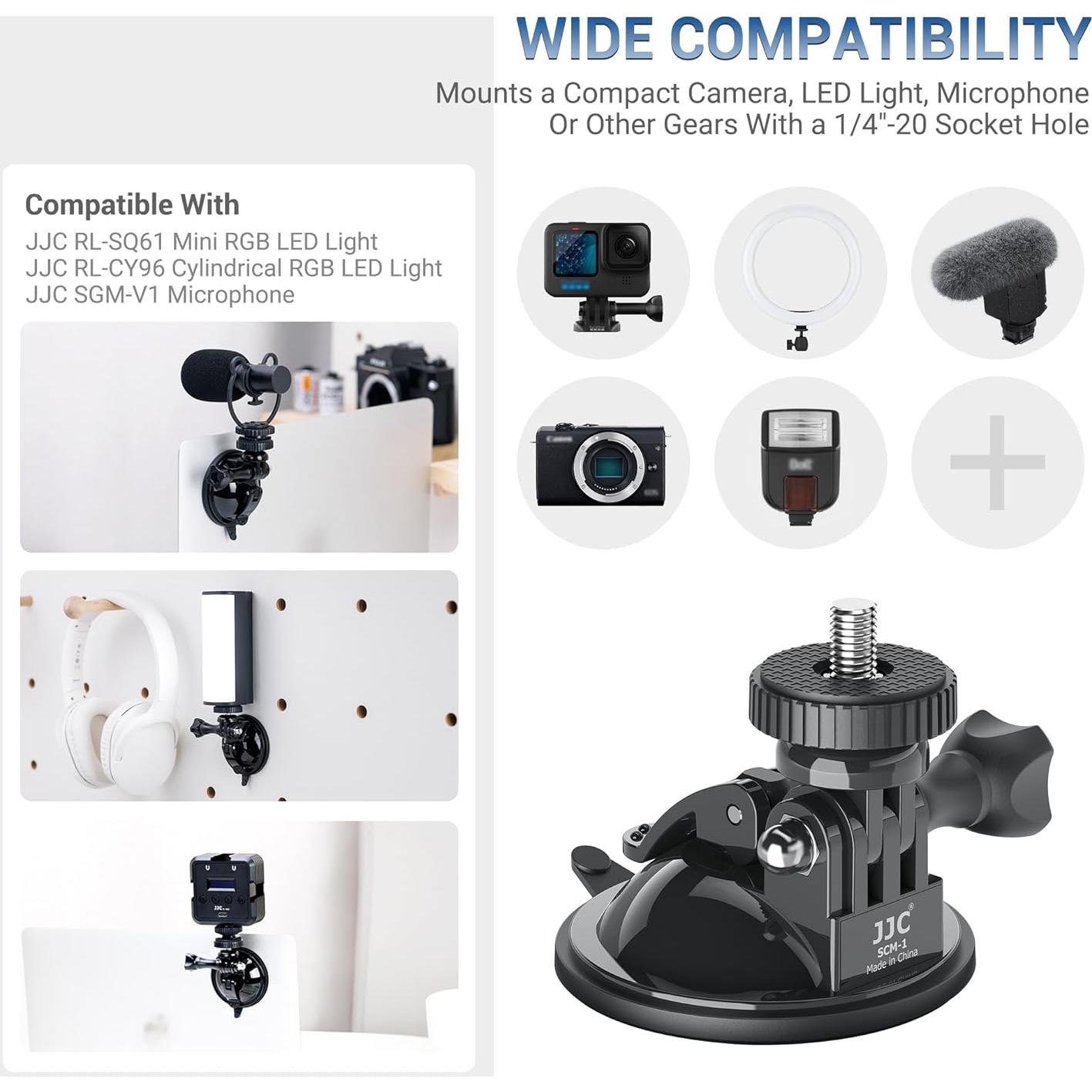 Soporte de Ventosa JJC 1/4"-20 para Cámara de Acción - Resistente