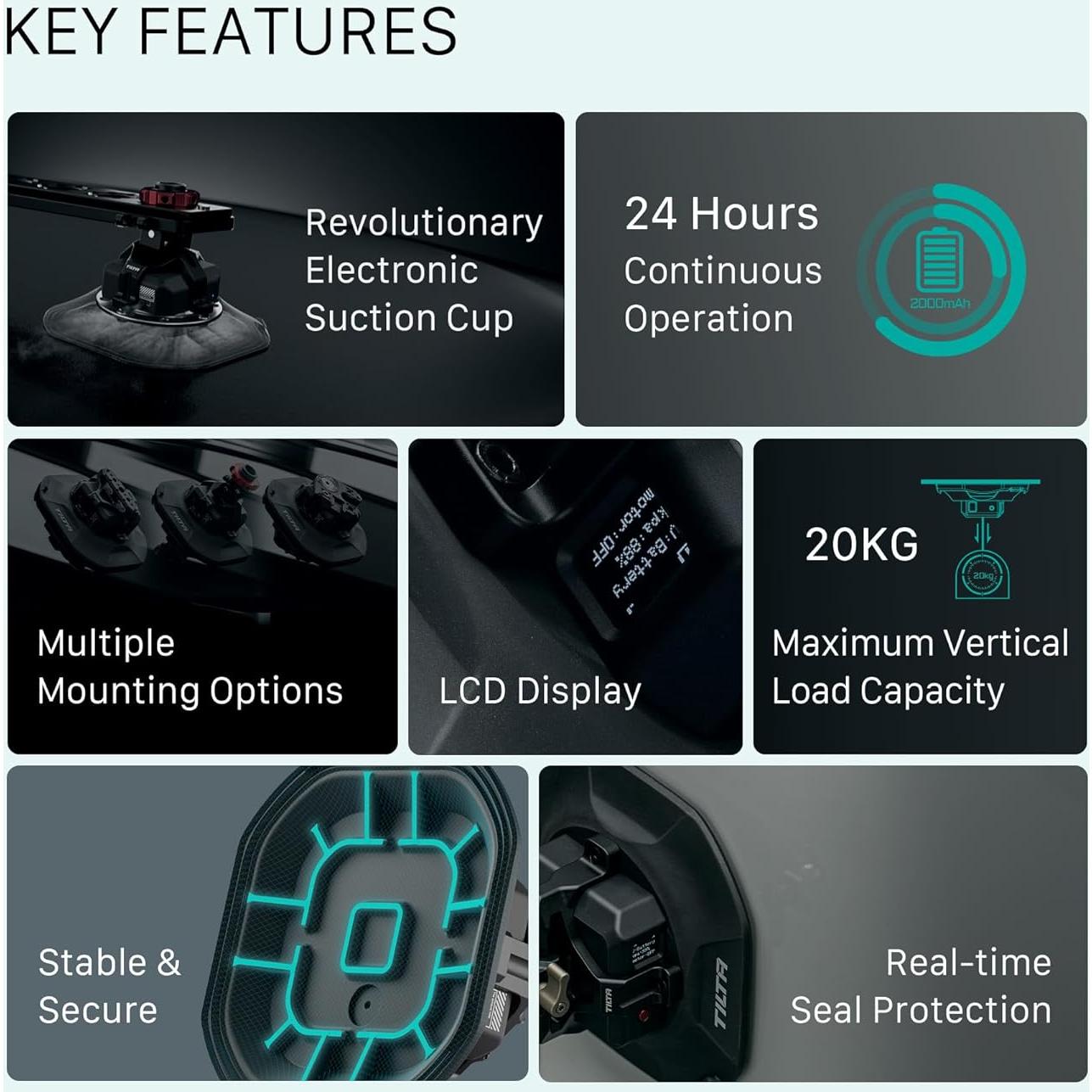 Ventosa Electrónica Tilta 4.5" con Soporte Universal y Carga Rápida