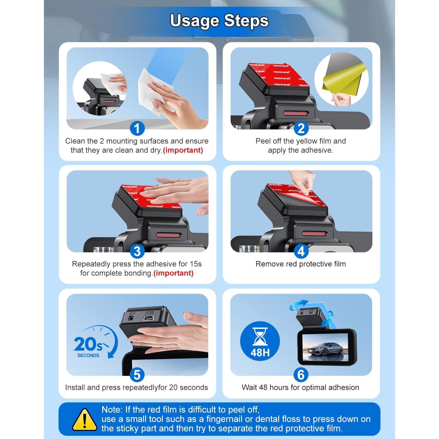 4 Almohadillas Adhesivas Doble Cara Pormkig para Cámara de Tablero